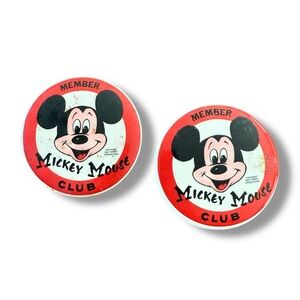 2 Vintage 70s Mickey Mouse Club Member Pin Back Buttons Disney